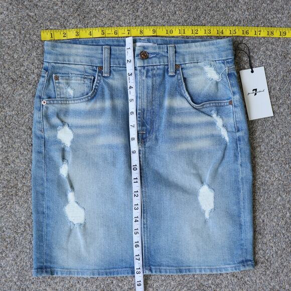 7 For All Mankind Demin Mini Skirt 27 Distressed Blue - Picture 3 of 5